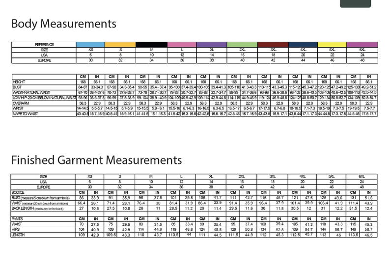 K&ouml;nnte beinhalten: Eine Tabelle mit K&ouml;rperma&szlig;en in Zoll und Zentimetern f&uuml;r verschiedene Gr&ouml;&szlig;en von XS bis 5XL. Die Tabelle enth&auml;lt auch fertige Kleidungsma&szlig;e in Zoll und Zentimetern f&uuml;r verschiedene Gr&ouml;&szlig;en von XS bis 5XL.