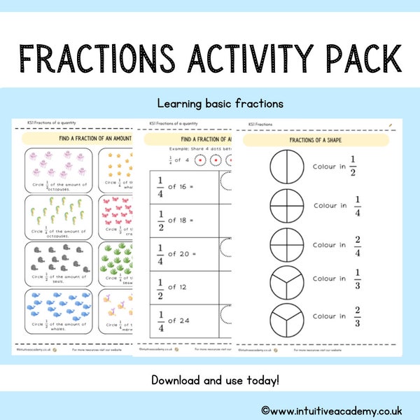 Fractions printable Worksheets for Kids Maths Activities for Home Learning Halves and Quarters Practise Sheets