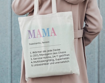 Mama Tote Bag, Mama Definition Baumwoll Tote Bag, Tragetasche Mama, Einkaufstasche, Muttertag, Tasche mit Spruch, Geburtstag, Geschenk, Rosa