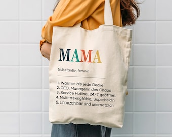 Mama Geschenk, Mama Definition Baumwoll Tote Bag, Tragetasche Mama, Einkaufstasche, Muttertag, Tasche mit Spruch, Geburtstag, Geschenk,Retro
