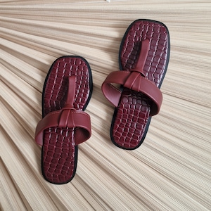 Burgundy sandals summer womens sandals faux leather Beach thong slides