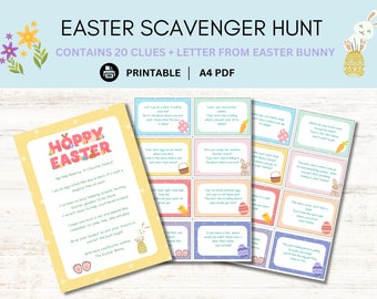 Easter Scavenger Hunt Clue Cards, Easter Egg Hunt Clue Cards, Printable