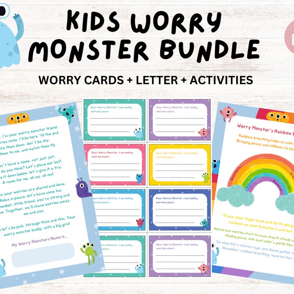 Sorgenmonster-Bundle für Kinder: Emotionale Regulierung, Angstabbau, Entspannungstechniken, printable PDF Download