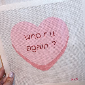 who r u? | Stitch Painted Valentine’s Day Needlepoint Canvas