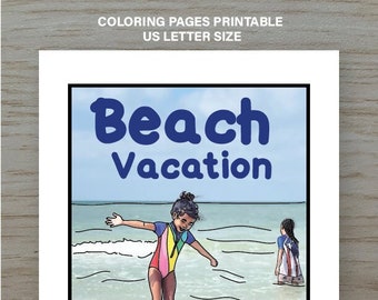 6 page Coloring Book - Blasian siblings on a Beach vacation