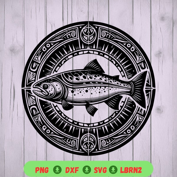 Stunning Salmon & Native American Totem Animal SVG: Perfect for T-Shirts Mugs, and Laser Engraving - Beginner-Friendly Designs