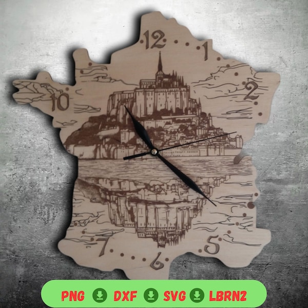 French Inspired Clock Design for Laser Engraving - Mont Saint-Michel SVG  • Outline of France