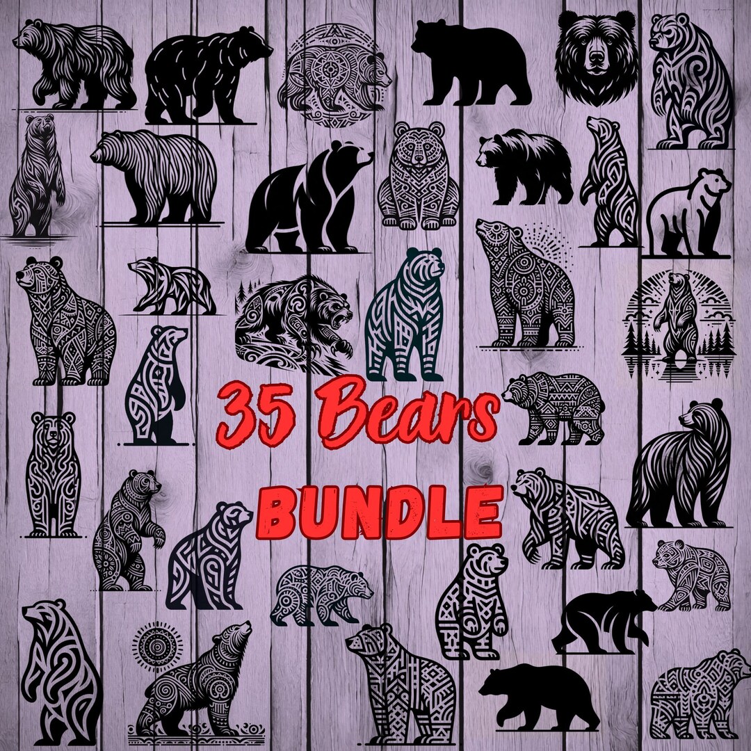 35 Bear Designs Bundle for Crafting Great for Laser Engraving and Print ...