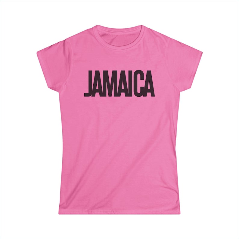 Pink T-Shirt Bold Jamaica lettering in black. Highlighting the Caribbean and Jamaican vibes for women
