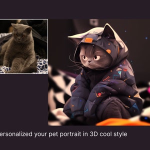 Lienzo de pintura de retrato de mascota personalizado, retrato de gato o perro a partir de una foto, diseño de arte de retrato, personalización de retratos en 3D