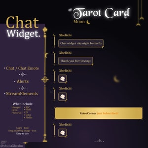 Tarot Card Chat Widget, Celestial Minimal, Elegant Theme, Chat Box and Alerts for Twitch, StreamElements, Chat Widget Witch