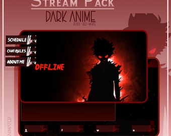ANIME DARK Stream Overlay Twitch Pack, One Piece Overlay, Anime Twitch Overlay, Black Red Overlay Twitch, Dark Twitch Overlay pack
