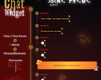 ONE - PIECE Chat Widget Animated, One Piece Chat Widget LuffyTheme, Chat Box and Alerts for Twitch, StreamElements, Chat Widget Animated
