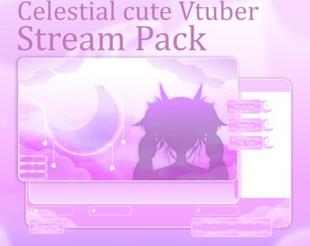 PINK vtuber stream overlay, Vtuber overlay celestial, Celestial Vtuber pack, Animated overlay for vtuber, Vtuber chatting overlay