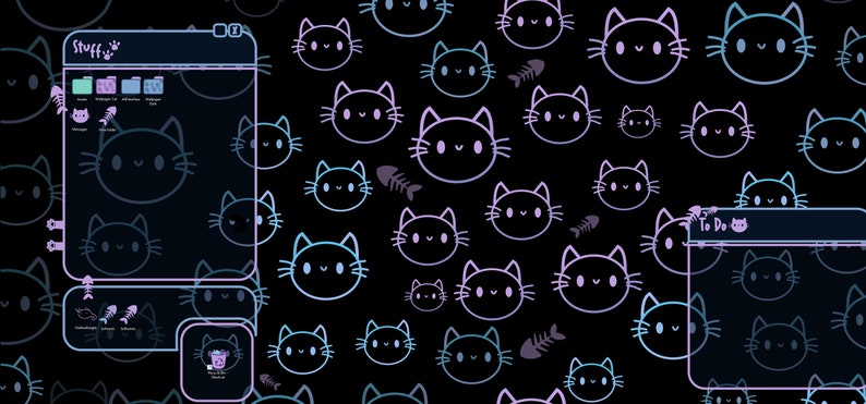 Kitty Computer Desktop Theme Background Wallpaper Organizer Set, Dark ...