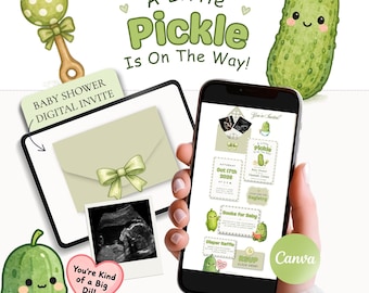 A Little Pickle Baby Shower Invitation Template Canva, Pickle Baby Shower Digital Invite, Cute Kawaii Gender Neutral Website with RSVP