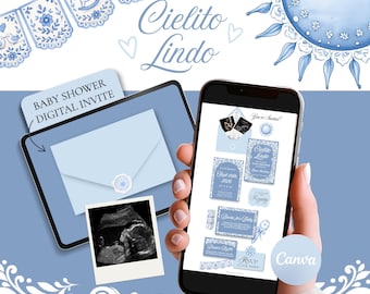 Blue Cielito Lindo Baby Shower Invitation Template Canva, Spanish Baby Boy Shower Digital Invite, Azul Fiesta Website Invitation with RSVP