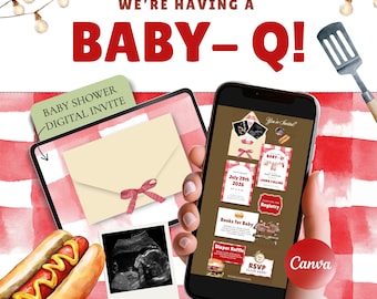 Baby Q Baby Shower Invitation Template Canva, BBQ Baby Shower Digital Invite, Coed Gender Neutral Website Invitation with RSVP