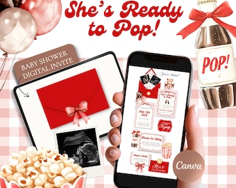 Ready to Pop Baby Shower Invitation Template Canva, Soda Pop Baby Shower Digital Invite, Red Gender Neutral Website Invitation with RSVP