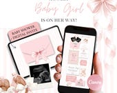 Pink Bow Baby Shower Invitation, Coquette Baby Girl Website Invitation with RSVP, Digital Baby Girl Invite Canva Template