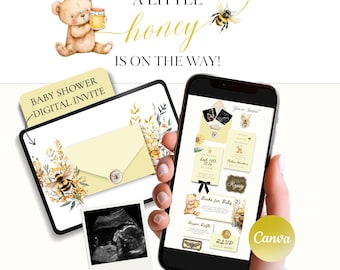 Little Honey Baby Shower Invitation Template Canva, Bee Baby Shower Digital Invite, Honey Theme Gender Neutral Website Invitation with RSVP