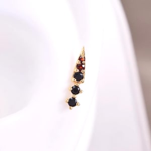 14K Solid Gold Black Onyx Spike Stud Earring/Threadless Spike Cartilage End/Flat Back Earring/Gold Helix Tragus Conch Garnet Spike Piercing
