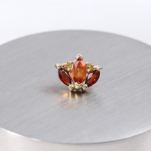 14K Solid Gold Fanta Orange Garnet Climber Earring/Citrine Cartilage Piercing/Threadless Garnet Helix Conch Anti-tragus Stud/Flat Push Back