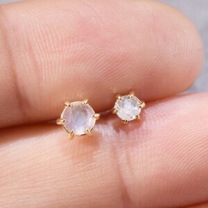 14k Solid Gold Moonstone Rose Cut Stud Earring/Moonstone Helix Conch Cartilage Stud/Flat Back Earring/Threadless Push Pin/Nose Piercing