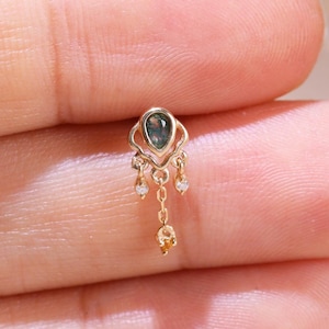 14k Solid Gold Moosachat baumeln lassen Bolzen/Citrine Tropfen-Piercing/Moissanite Knorpel Helix Bolzen/Schraubenlos Pin/flach zurück Ohrring