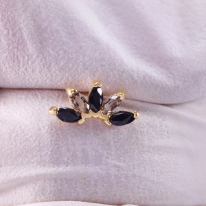 14K Solid Gold Black Sapphire Climber Stud Earring/Smoky Quartz Cartilage Piercing/Threadless Push Pin/Helix Conch Stud/Flat Back Earring