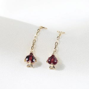 14K Solid Gold Rhodolite Garnet Fish Shape Charm/Gold Hoop Charm/Dangle Hoop Clicker Charm/Rhodolite Garnet Drop/Dangle Chain Gemstone Charm
