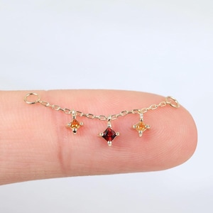 Granat-Kettenverbinder aus 14-karätigem Massivgold / Fanta Orange Granat-Goldkette für Piercings / Kettenverbinder / Edelstein-Schlaufenkette / Knorpelkette