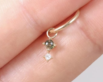 14k Solid Gold Dangle Moss Agate Charm/Moissanite Hoop Charm/Linking Dangle Clicker Charm/Helix Hoop Charm/Cartilage Hoop Charm Pendant