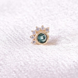 14K Solid Gold Moss Achat Tiny Stud/Schraubenlos Push Pin/Conch Helix Daith Tragus Knorpel Ohrring/Filigrane Edelstein Ohrstecker/Knorpel Piercing