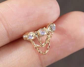 14k Solid Gold Evil Eye Helix Chain Clicker/Moonstone Conch Chain Hoop/Elegant Huggie Hoop Clicker/Cartilage Hoop/Gold Daith Piercing 16g