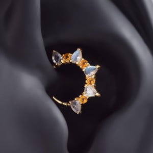 14K Solid Gold Labradorite Clicker/Citrine Septum Ring/Labradorite Cartilage Daith Hoop/Gold Nose Septum/Citrine Conch Hoop/Huggie Ring 16g