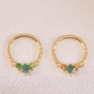 Anneau de clic du cartilage diopside chromé or massif 14 carats/anneau de septum citrine/anneau de nez agate mousse/anneau de conque agate mousse/anneau anneau Huggie délicat 16 g