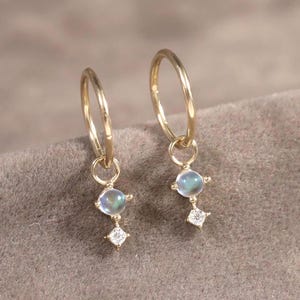 14k massief gouden dangle maansteen bedel/moissanite hoepel bedel/Linking bengel klikker bedel/Helix hoepel bedel/kraakbeen hoepel bedel
