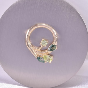 14K Solid Gold Moosachat Blatt Form Hoop Clicker/Multi Gem Blatt Form Septum Ring/Moos Achat Nasenring/Peridot Conch Hoop/Daith Huggie Ring