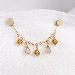 14-karätige Goldkette mit Mondstein, Citrin-Knorpel-Piercing, zarter Anhänger, Nasenkette, Helix-, Conch- und Ohrläppchenkette