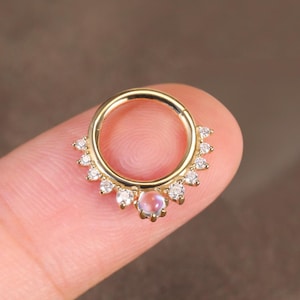 14K Solid Gold Moonstone Clicker/Gold Daith Hoop/Moonstone Septum Ring/Moissanite Nose Ring/Gold Helix Ring/Nose Piecing/Gold Conch Ring 16g