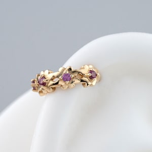 14k Solid Gold Rhodolite Garnet Clicker/Floral Septum Ring/Rhodolite Garnet Cartilage Hoop/Nose Ring/Garnet Conch Hoop/Daith Huggie Ring 18g