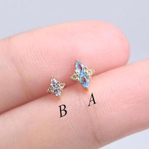 Piercing de hélice em ouro maciço 14K com topázio azul suíço e peridoto / Piercing delicado de cartilagem no nariz / Piercing minimalista no lóbulo da orelha, tragus e concha
