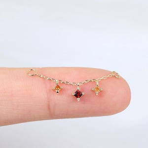14k Solid Gold Garnet Chain Attachment/Fanta Orange Garnet Gold Chain Piercing/Linking Chain Connector/Gemstone Loop Chain/Cartilage Chain