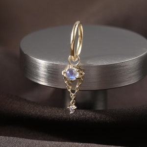 14K Solid Gold Moonstone Dangle Chain Charm/Dangle Tanzanite Hoop Charm/Linking Chain Charm/Gemstone Hoop Charm/ Gemstone Cartilage Charm