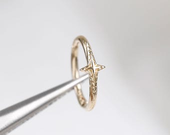 14K Solid Gold Celestial Star Helix Huggie Hoop/ Delicate Star Cartilage Rook Nose Segment Ring/ Minimalist Star Earlobe Conch Clicker