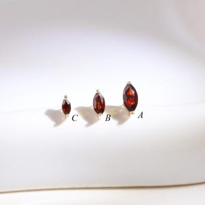 14K Solid Gold Garnet Marquise Earring/Tiny Cartilage Helix Stud/Gold Tragus Conch Labret Piercing/Flat Back Earring/Threadless Nose Stud