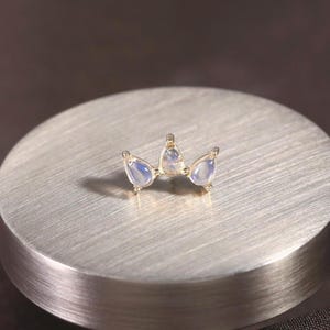 14k Solid Gold Moonstone Ear Climber/Moonstone Crown Cartilage Earring/Conch Piercing/Helix Stud/Flat Back Earring/Threadless Push Pin