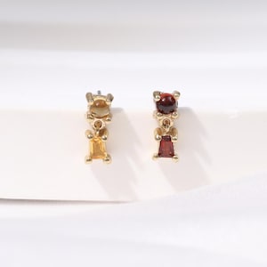 Pendiente colgante de oro macizo de 14 quilates con granate / Pendiente de citrino / Piercing para cartílago de la concha / Pendiente delicado de granate / Cierre sin rosca