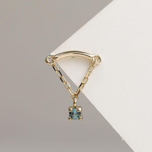14K Solid Gold Alexandrite Hidden Helix Stud Earring, Gold Vertical Dangle Chain Forward Facing Stud, Drop Cartilage Rook Piercing Jewelry